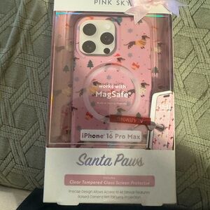 Pink Sky Santa Paws Dachshund IPhone 16 pro max phone case